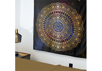 Elegant Gold on Dark Nebula Lotus Henna Mandala Tapestry