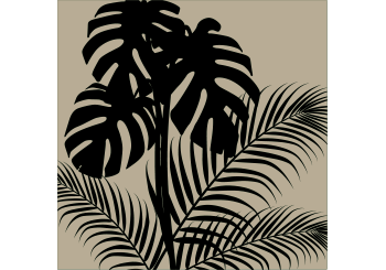 Tropical Leaves 2 Black on Tan Modern Art Print
