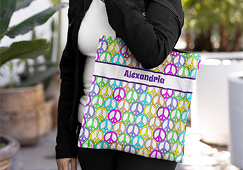Colorful Peace Sign Pattern Personalizable Tote Bag - White