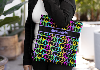 Colorful Peace Sign Pattern Personalizable Tote Bag