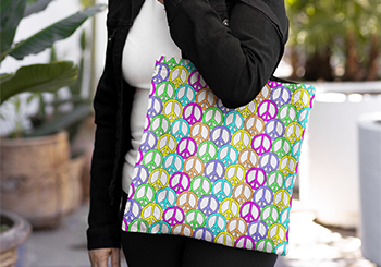 Colorful Peace Sign Pattern Tote Bag - White