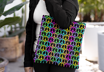 Colorful Peace Sign Pattern Tote Bag