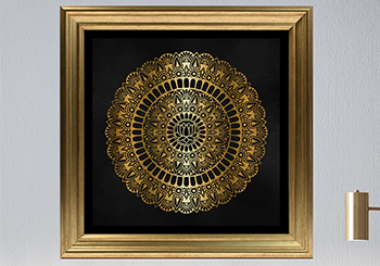 Elegant Gold on Black Lotus Henna Mandala Print