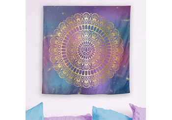 Elegant Gold on Bright Nebula Lotus Henna Mandala Tapestry
