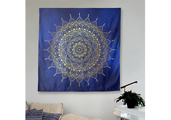 Elegant Gold on Deep Blue Floral Henna Mandala Tapestry
