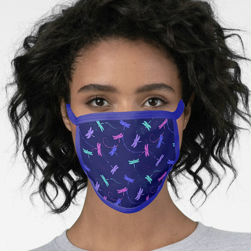 Colorful Dragonfly Pattern Face Mask - Dark Purple
