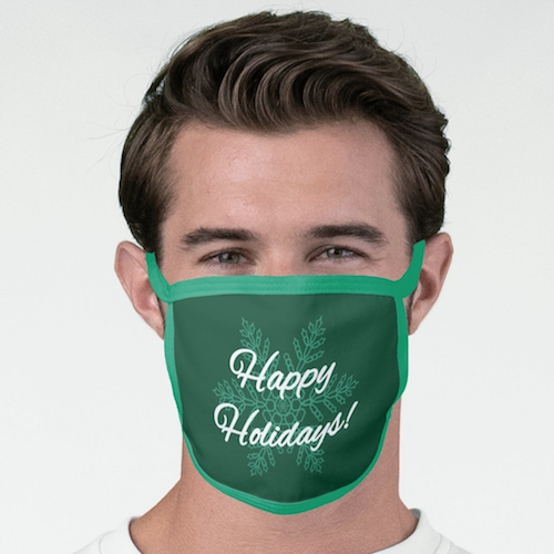 Happy Holidays Snowflake Face Mask - Green
