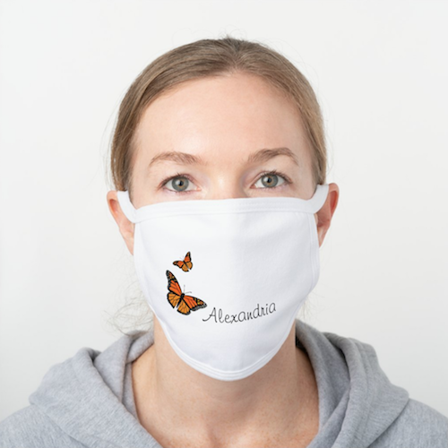 Monarch Butterflies Personalizable White Cotton Face Mask