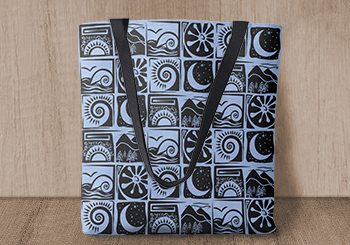 Primitive Nature Pattern - Black on Blue Tote Bag