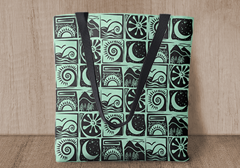 Primitive Nature Pattern - Black on Green Tote Bag