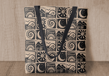 Primitive Nature Pattern - Black on Tan Tote Bag