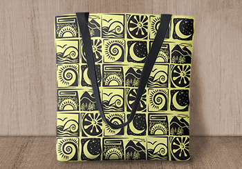 Primitive Nature Pattern - Black on Yellow Tote Bag