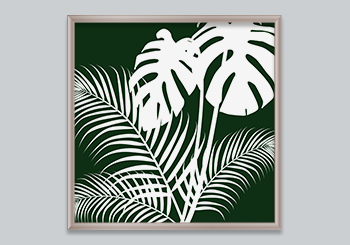 Tropical Leaves 1 White on Dark Green Modern Art Print
